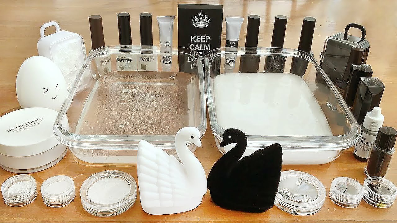 Mixing Makeup Eyeshadow Into Slime! White vs Black Special Series Part 2 Satisfying Slime Video