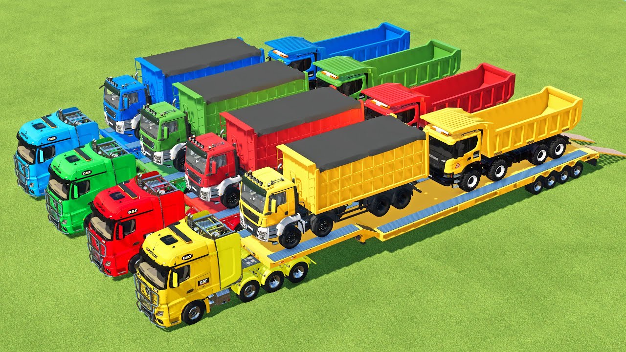 TRANSPORTING EXCAVATOR, DUMP TRUCK, BULLDOZER, POLICE CARS TO GARAGE WITH MAN TRUCK - FS22