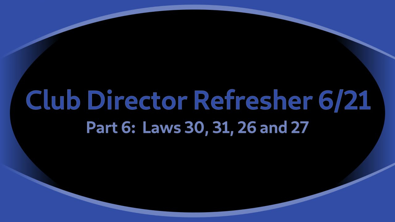 Club Director Refresher 6-21 Part 6, Laws 30, 31, 26 and 27