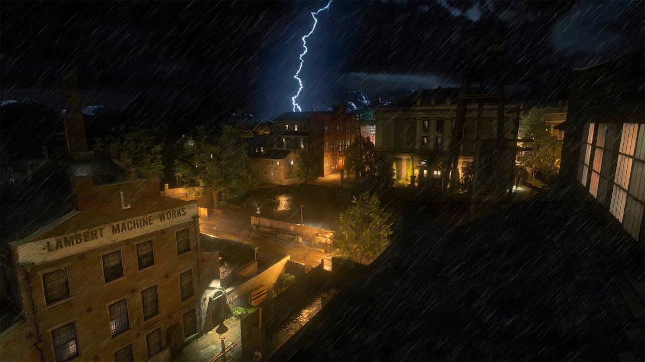 Lambert Machine Works Evening Ambience | Relaxing Heavy Rain & Thunderstorm Sounds, White Noise