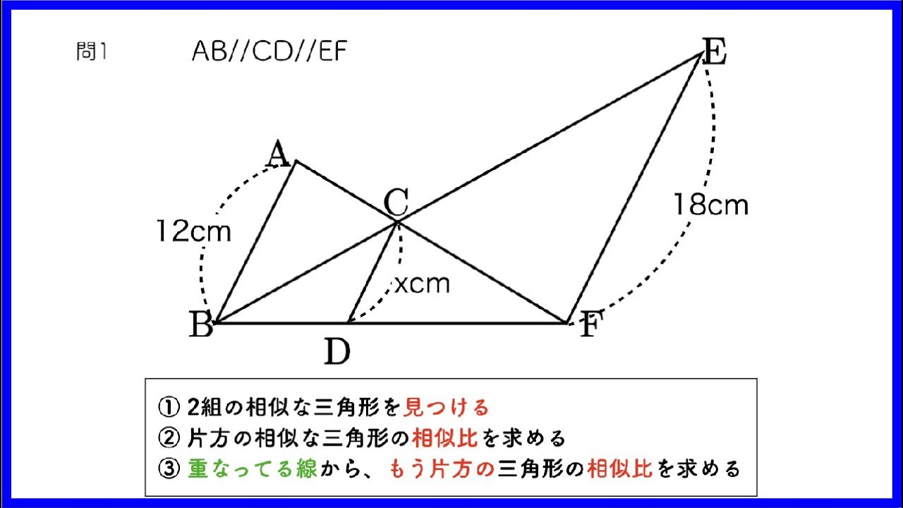 【中3数学】相似 (平行線と線分の比の利用)解き方・解説