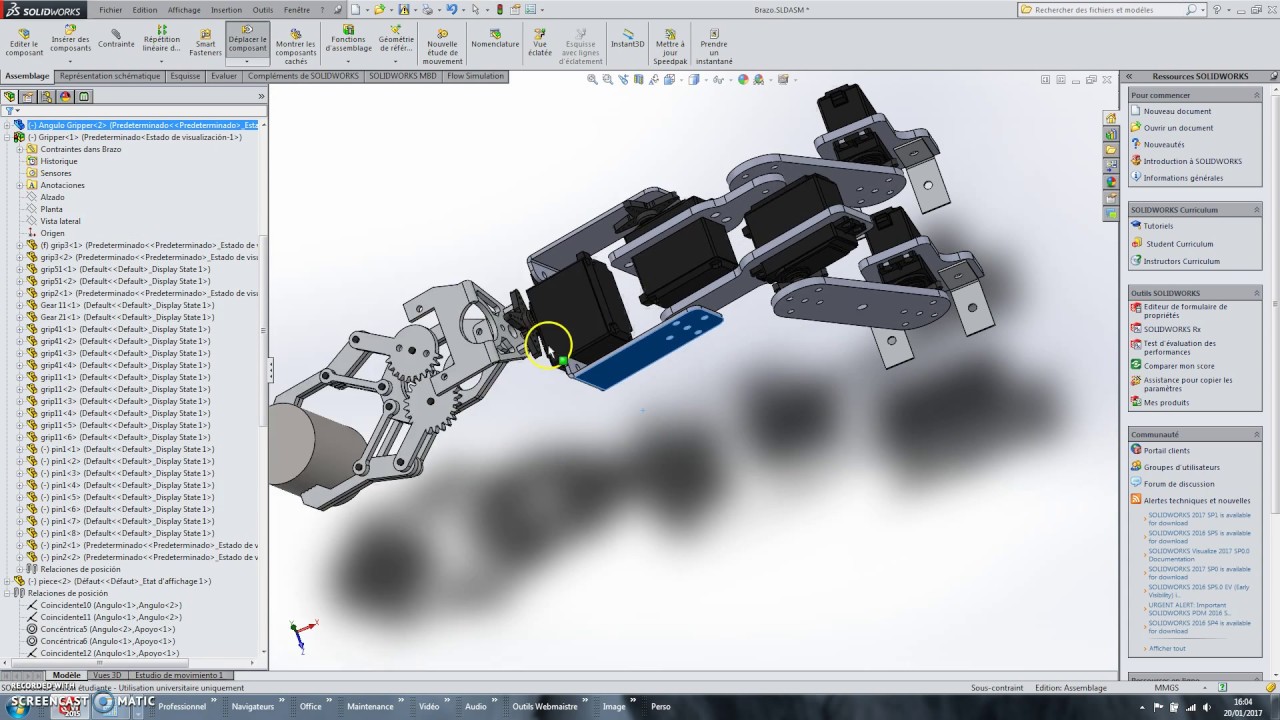 2 - Simuler avec Solidworks Motion pour trouver le couple servo