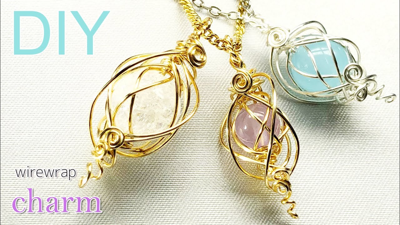 DIY Jewelry★穴あり天然石のワイヤーラッピングチャームの作り方|ペンダントトップ|Wire Wrap|Wire Charm|Wire Pendant|How To|Easy tutorial