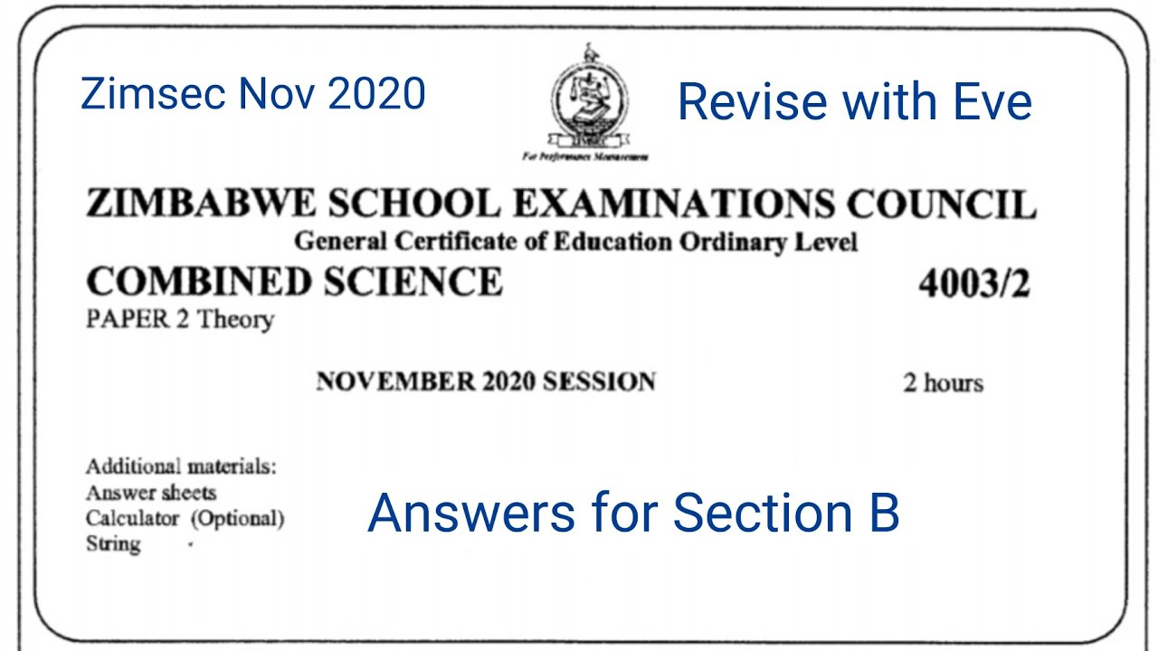 Zimsec November 2020, Combined Science Paper 2, Answers for Section B or Biology Section