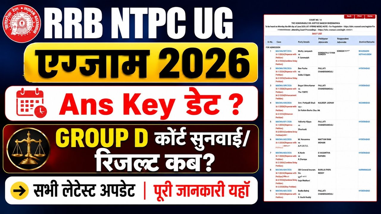 RRB NTPC UG Ans Key 2026 Kab ayegi | Group D Result Date 2026 | Group D Court Case Date