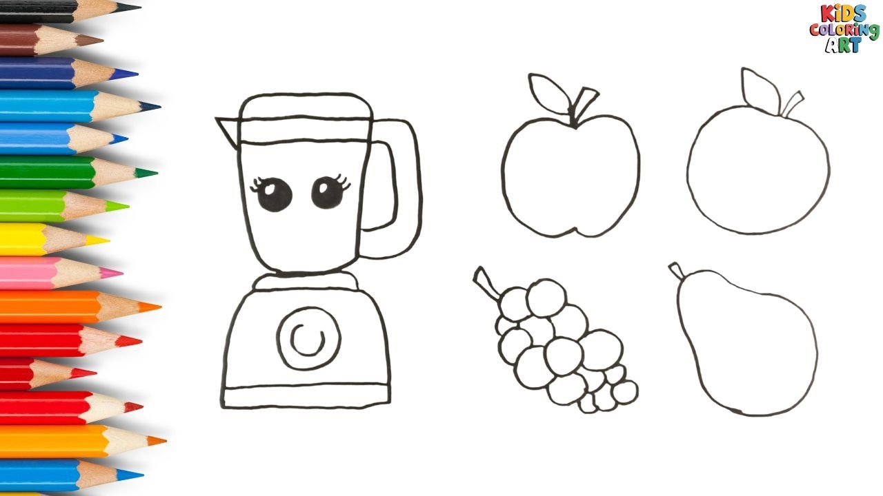How to Draw Different Types of Fruits with Juicer Easy Step by Step | Drawing for Kids🍎🍊🍇🍐