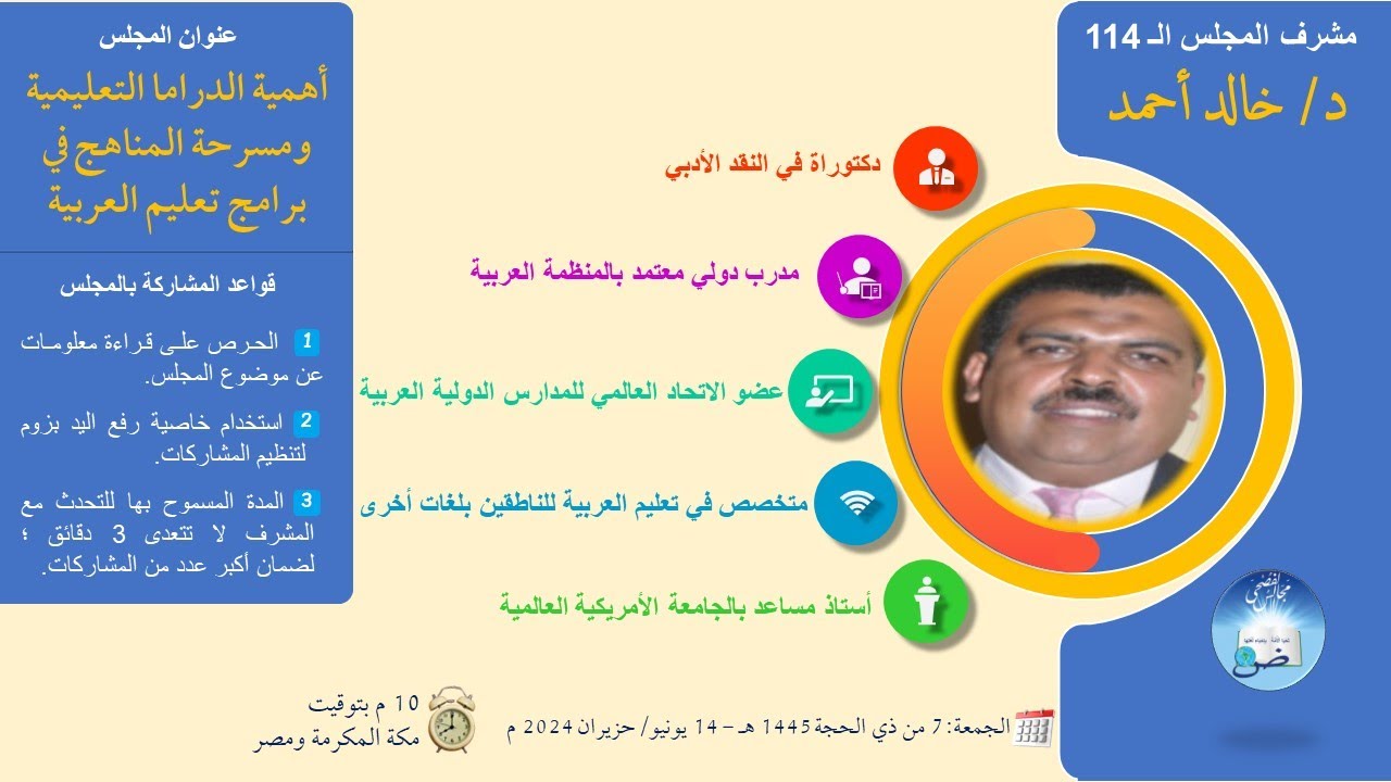 أهمية الدراما التعليمية ومسرحة المناهج في برامج تعليم العربية - د/ خالد أحمد - المجلس (114)