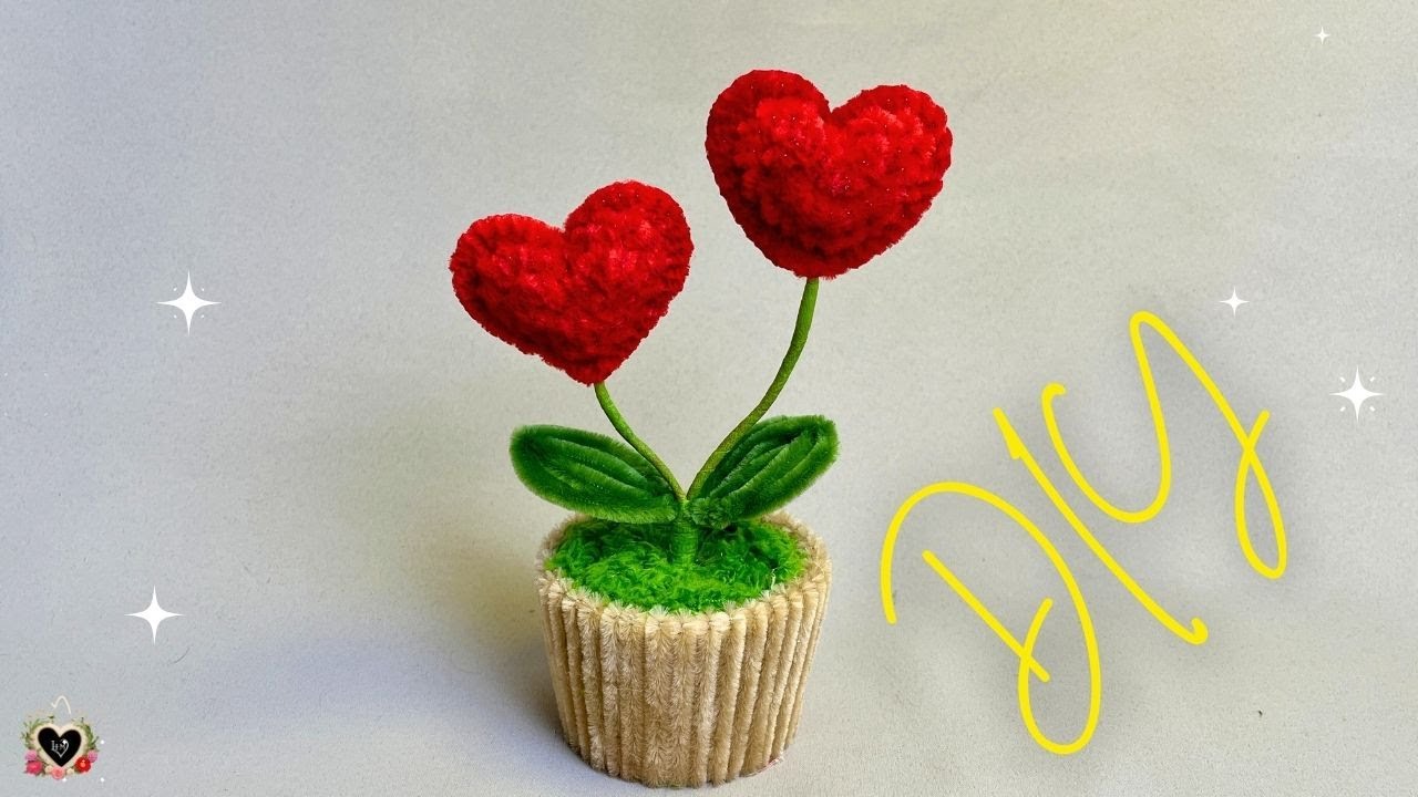 💞Pipe Cleaner Heart💞How to make a very cute Pot of Lover's Hearts using Pipe Cleaner | Fuzzy Wire