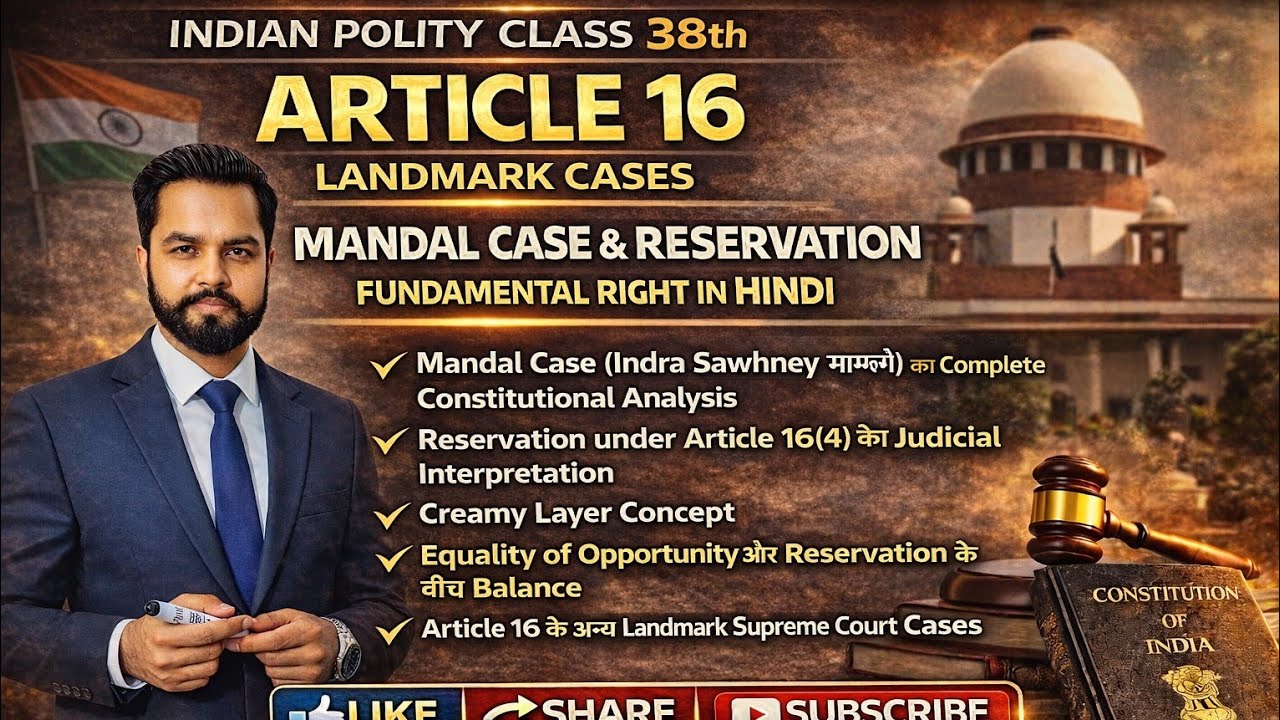 Class - 38th Article 16 Landmark Cases | Mandal Case & Reservation | Fundamental Right in Hindi