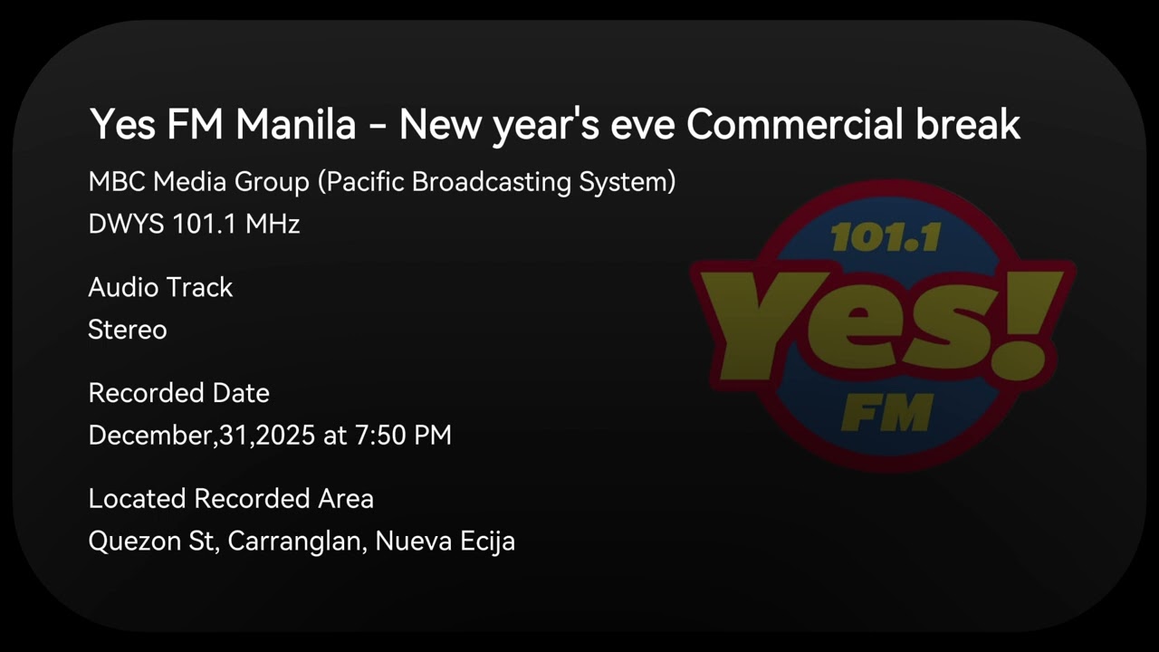 101.1 Yes FM Manila - New year's eve Commercial break December,31,2025