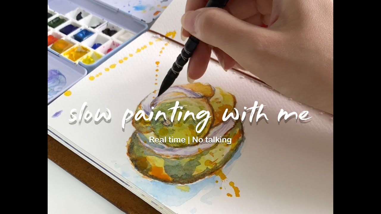 Relaxing Watercolor Painting of a Pomelo Skin | Real-time, No talking, Soft piano background