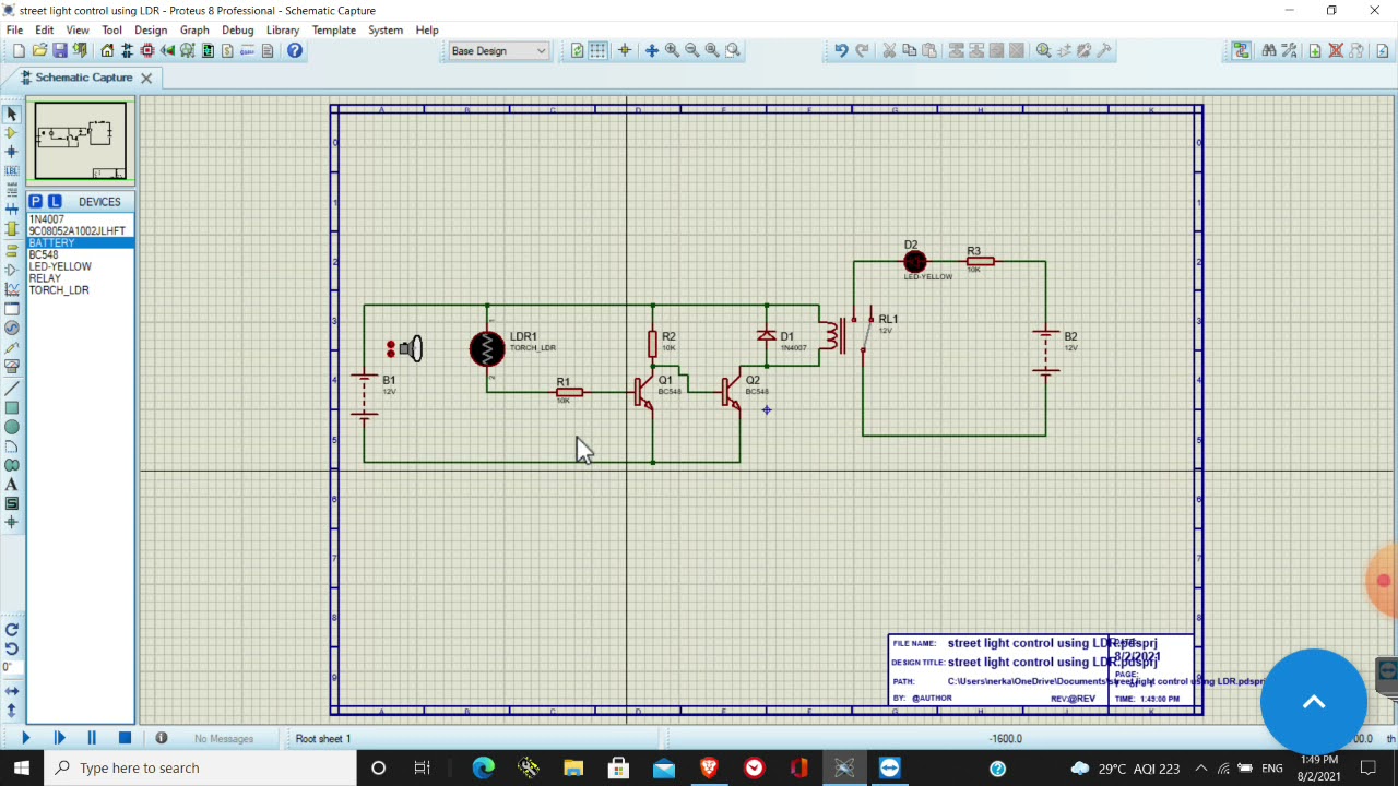 street light control using LDR simulation using proteus