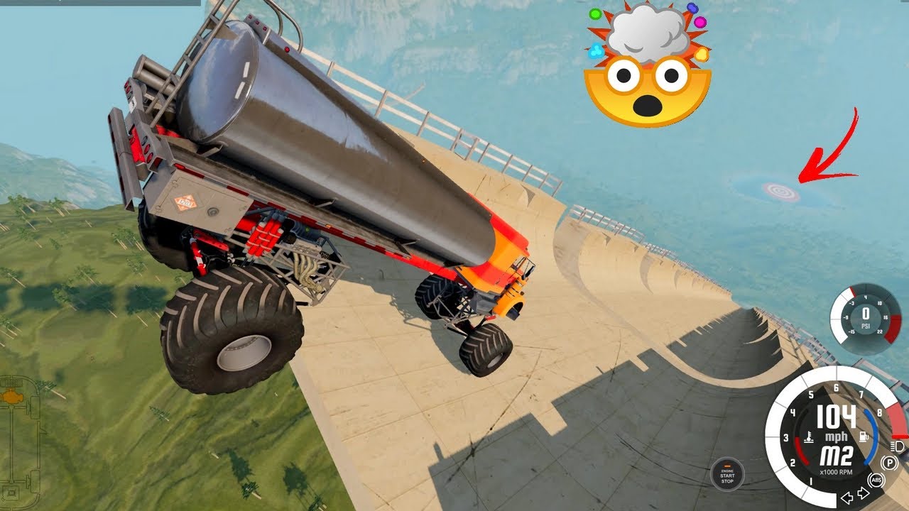 MONSTER TRUCK vs MEGA RAMPA INSANA😱simulador de carros, testes e destrui&ccedil;&atilde;o, BeamNG drive caminh&atilde;o