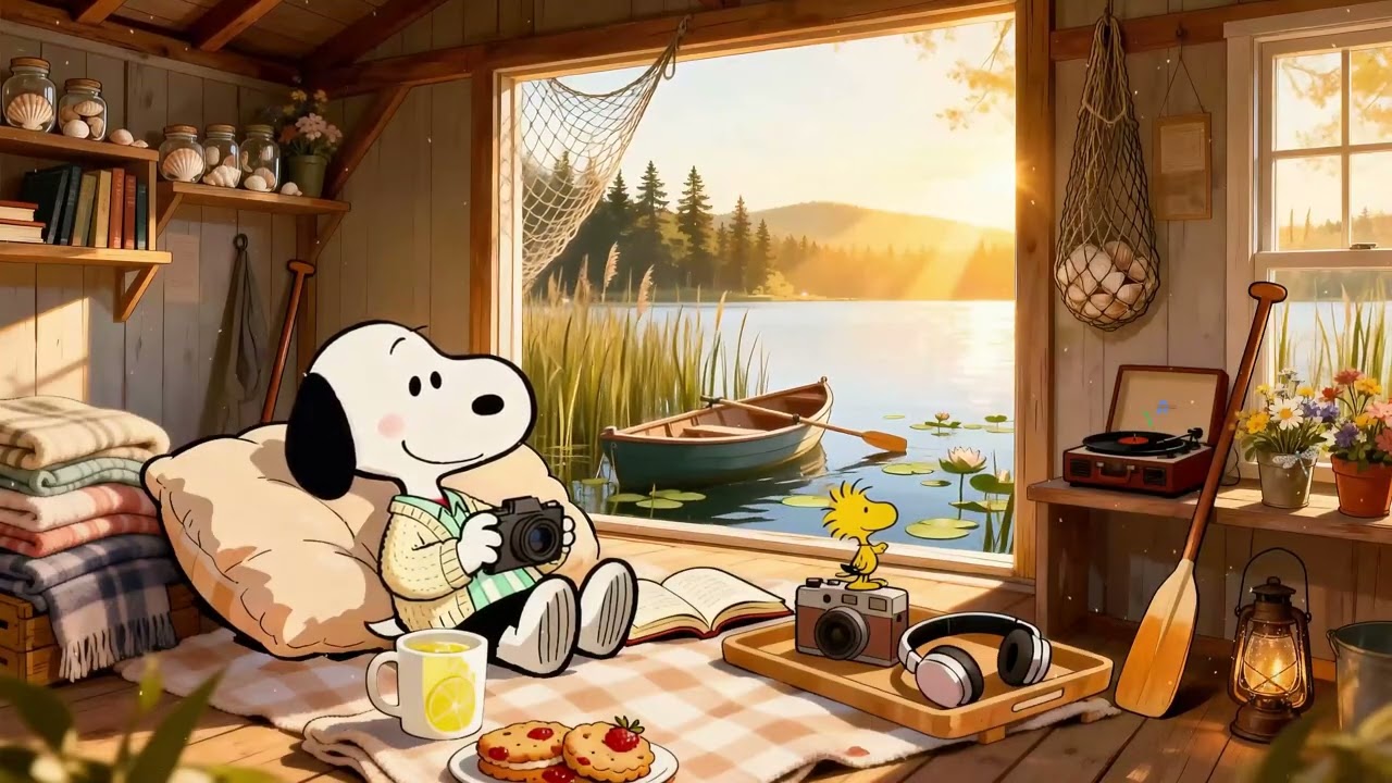 Snoopy’s Spring Lakeside Cabin 🏡🛶 Soft Lofi Beats for Focus, Work & Calm Minds