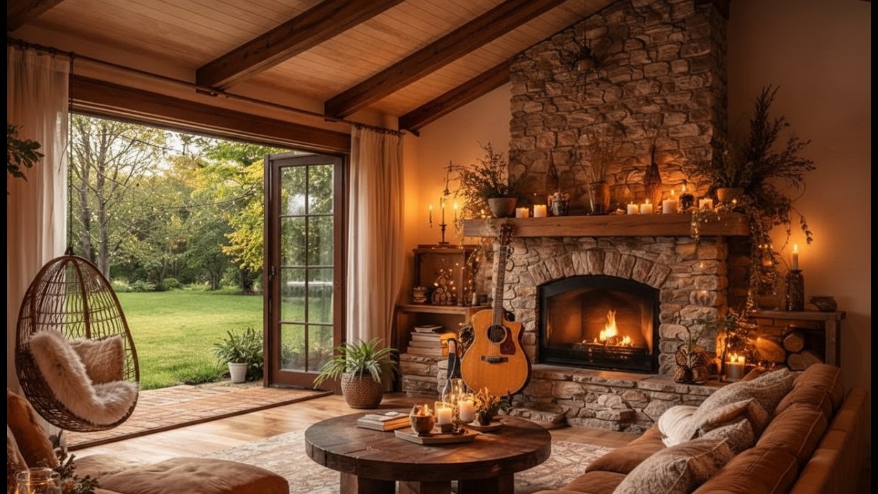 This Cozy Fireplace Night Feels Like Home 🔥 Guitar & Violin Ambience