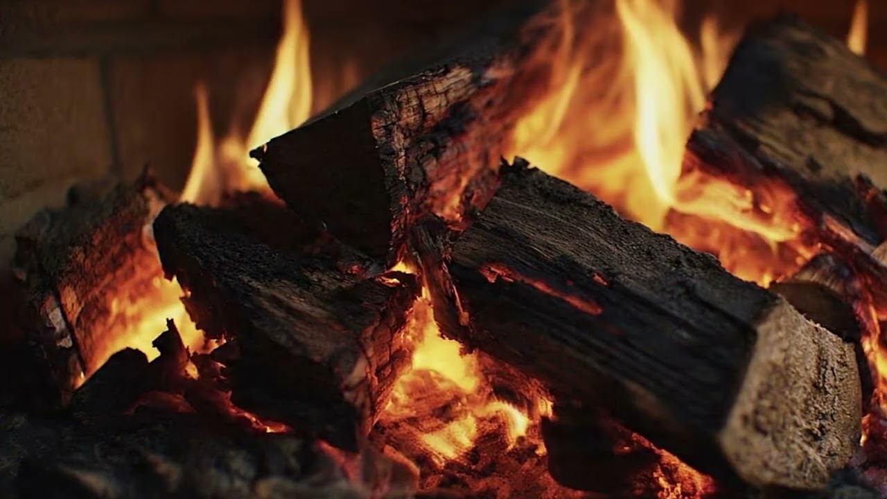 Burning Fire in a Fireplace. Relaxing Video in 4K