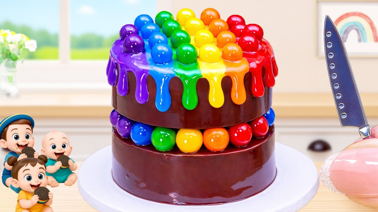 Mini Rainbow Cake Recipe🌈 Super Glossy Chocolate Drip Mini Cake