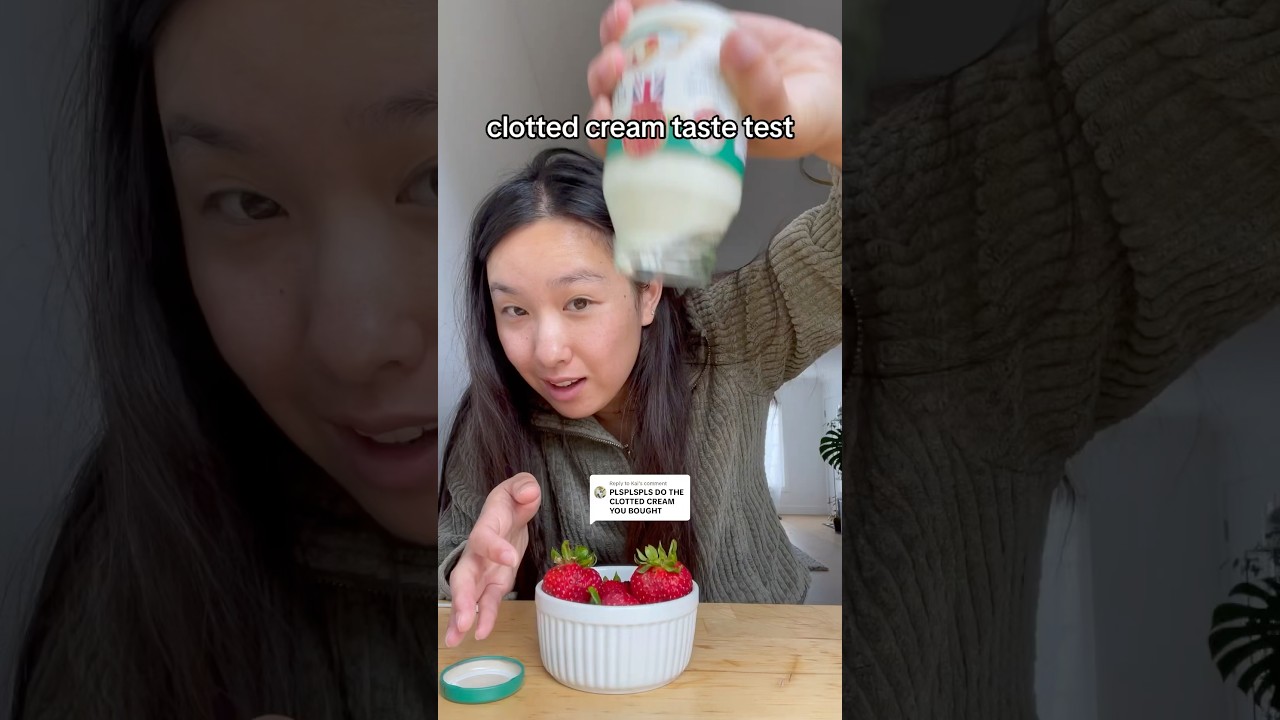 American tries clotted cream for the first time 🥛🫢🥄 #clottedcream #creamtop #mukbang #tastetest