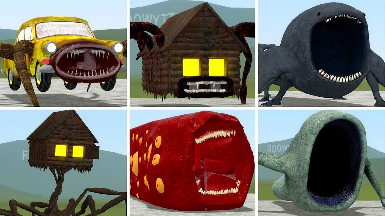 OLD AND NEW UPDATE: CAR EATER, BUS EATER BUILDING, THE BLOOP, TRAIN EATER, HOUSE HEAD IN GMOD !!