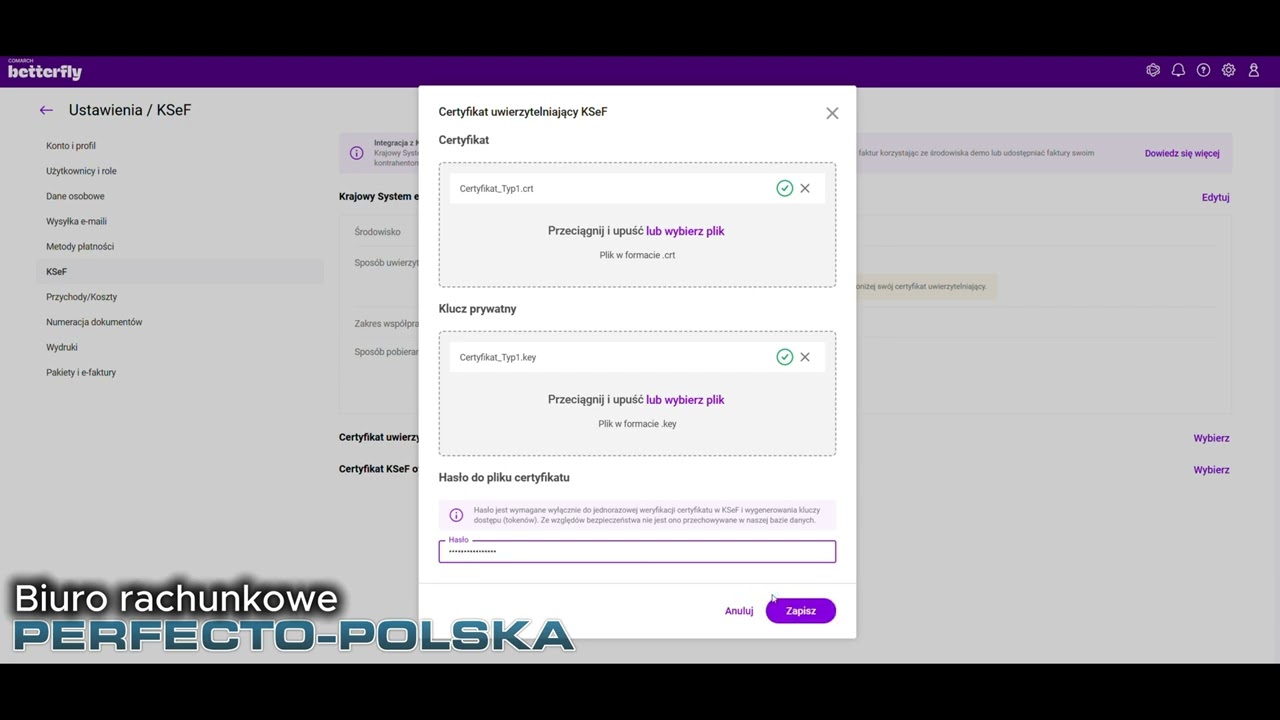 Aktywacja KSeF w Comarch Betterfly eFaktury Plus (Jak wgrać certyfikaty KSeF)