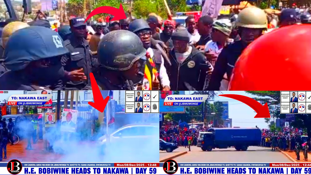 Live Footage: Bobi Wine Jumps Out of His Car — Walks to Massive Crowds Blocked by Heavy security.