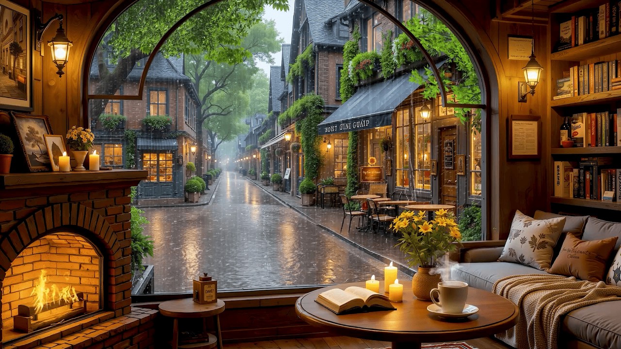 Spokojna muzyka do nauki jazzu | Spokojna, deszczowa atmosfera kawiarni z delikatnym jazzem