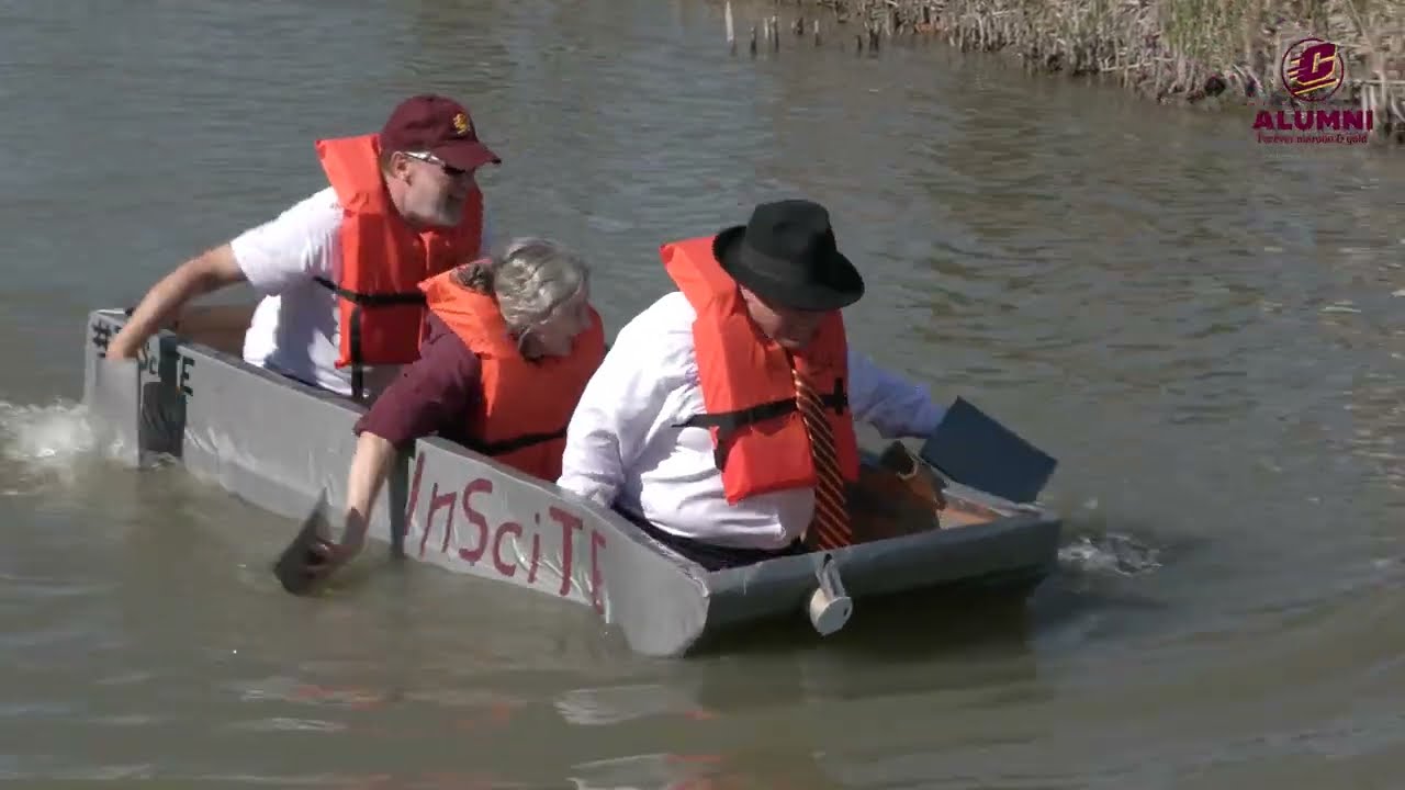 Central Michigan University 2024 Homecoming Cardboard Boat Race President Davies in InScite Boat