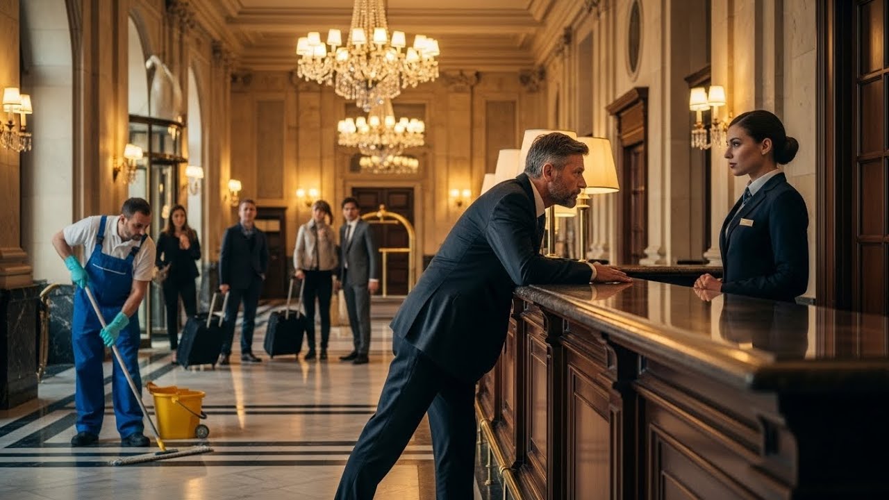 Millionär als Hausmeister verkleidet. Er erstarrte bei den Worten der armen Rezeptionistin.