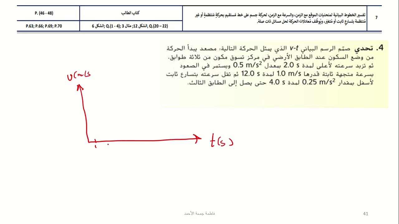 شرح وحدة تمثيل الحركة والحركة المتسارعة فيزياء تاسع متقدم من اسئلة الهيكل من سؤال 7 حتى 12