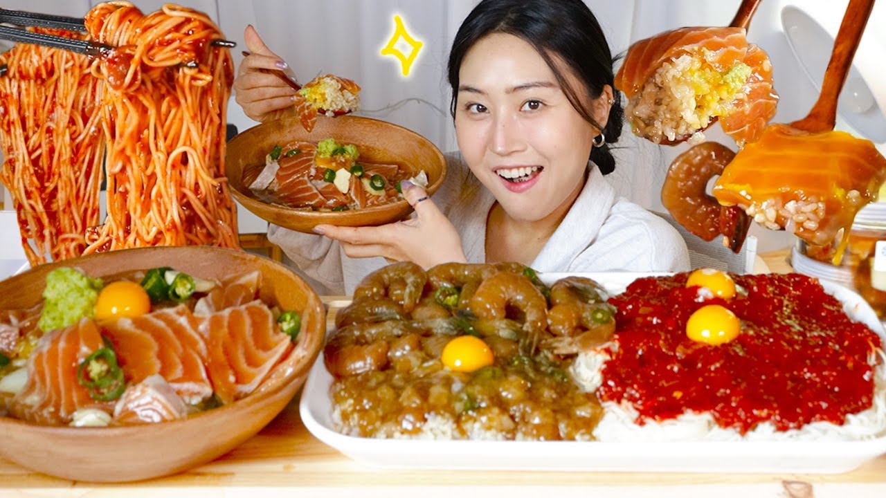 MUKBANG) 왔다. 연어장 국밥. 새우장 순살 양념게장 간장게장 먹방 Marinated salmon, shrimp and crab Real sound eating show