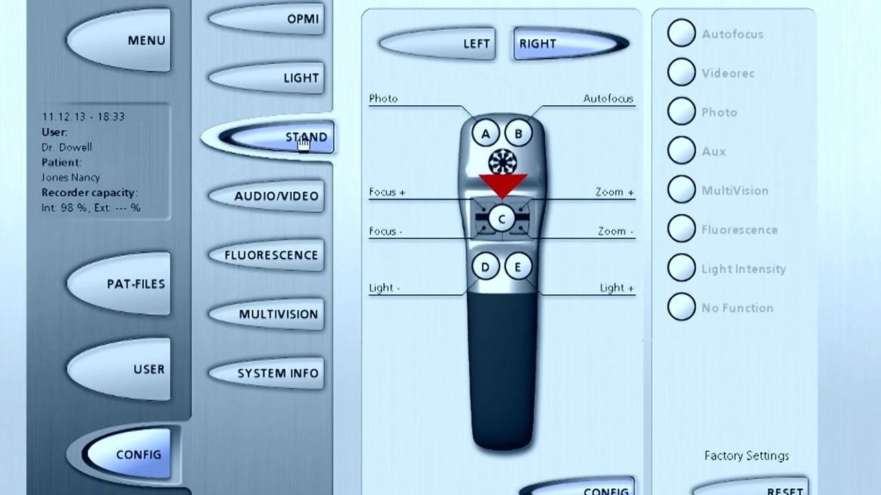How to configure the hand grip and foot controls on the ZEISS OPMI PENTERO microscope