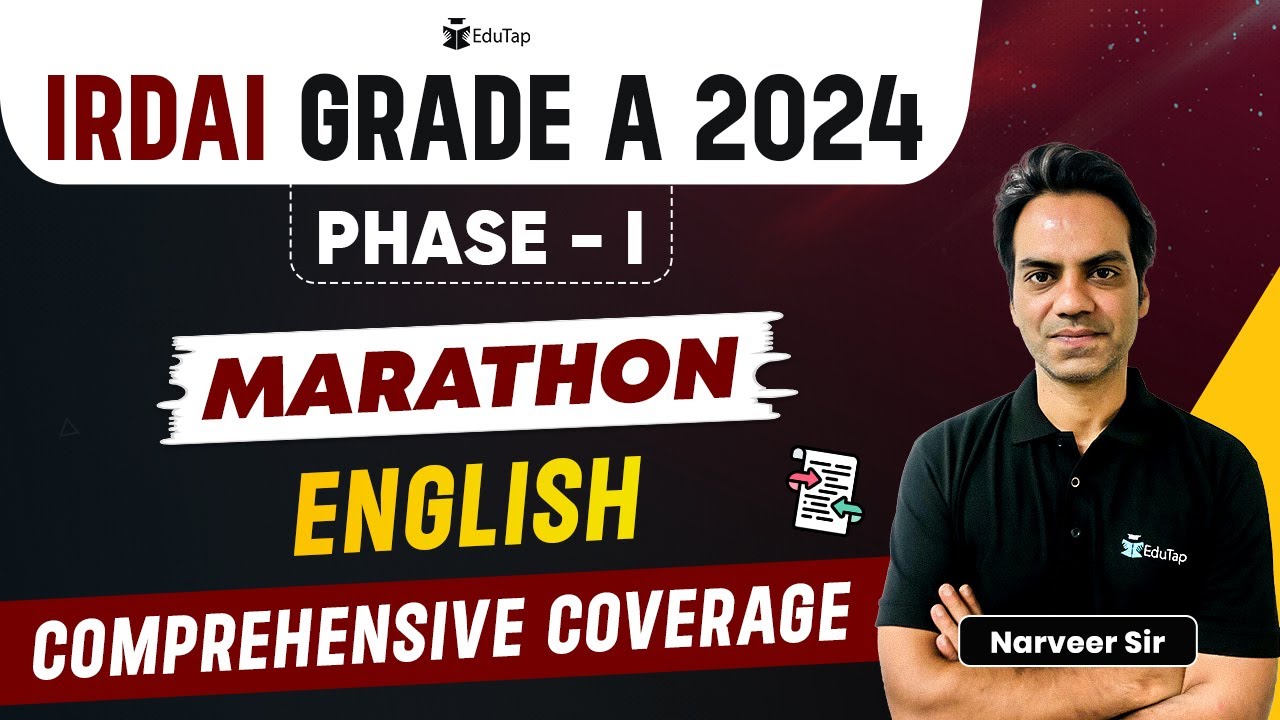 IRDAI Grade A 2024 Phase 1 English Marathon| IRDAI English Important MCQs |EduTap Free IRDAI Classes