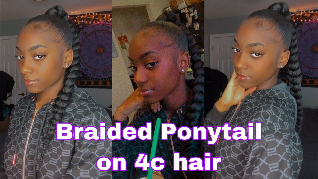 How to do a Braided Ponytail on 4c Hair || Invisible Braid w/ Braiding Hair | Jania Aaliyah