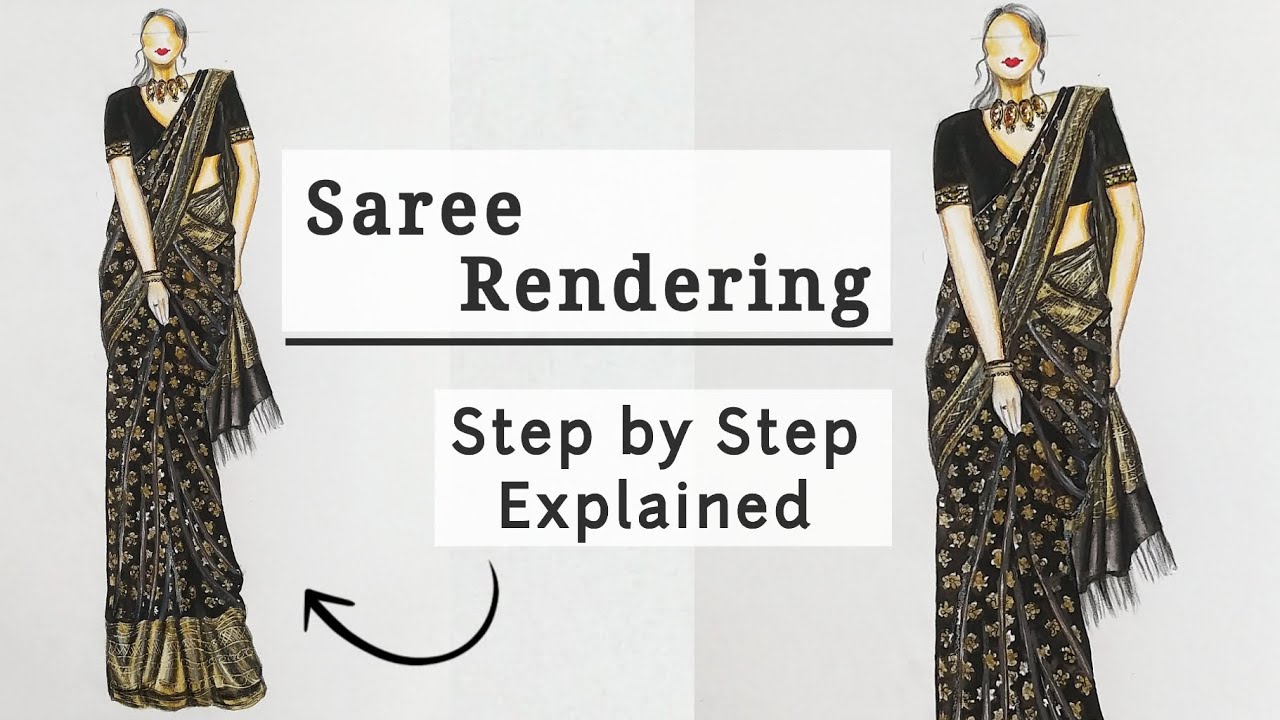 How to draw a Saree | Saree Rendering | Fashion Illustration