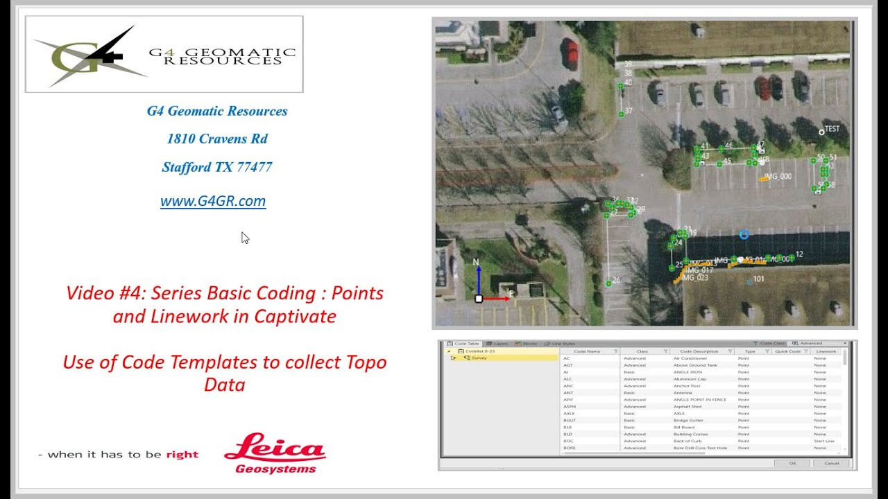 Video #4:  Points Coding Leica Captivate CS20 : Code Templates to collect Topo Data