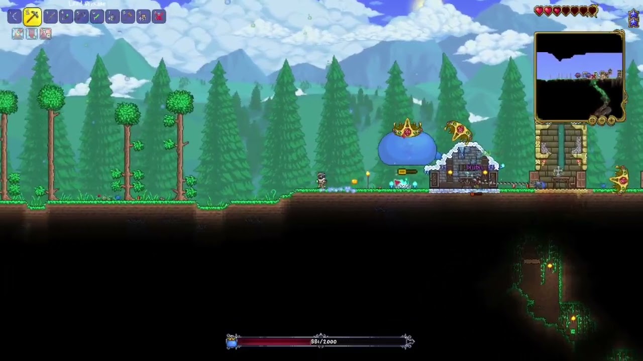 Terraria noobs vs king slime full fight
