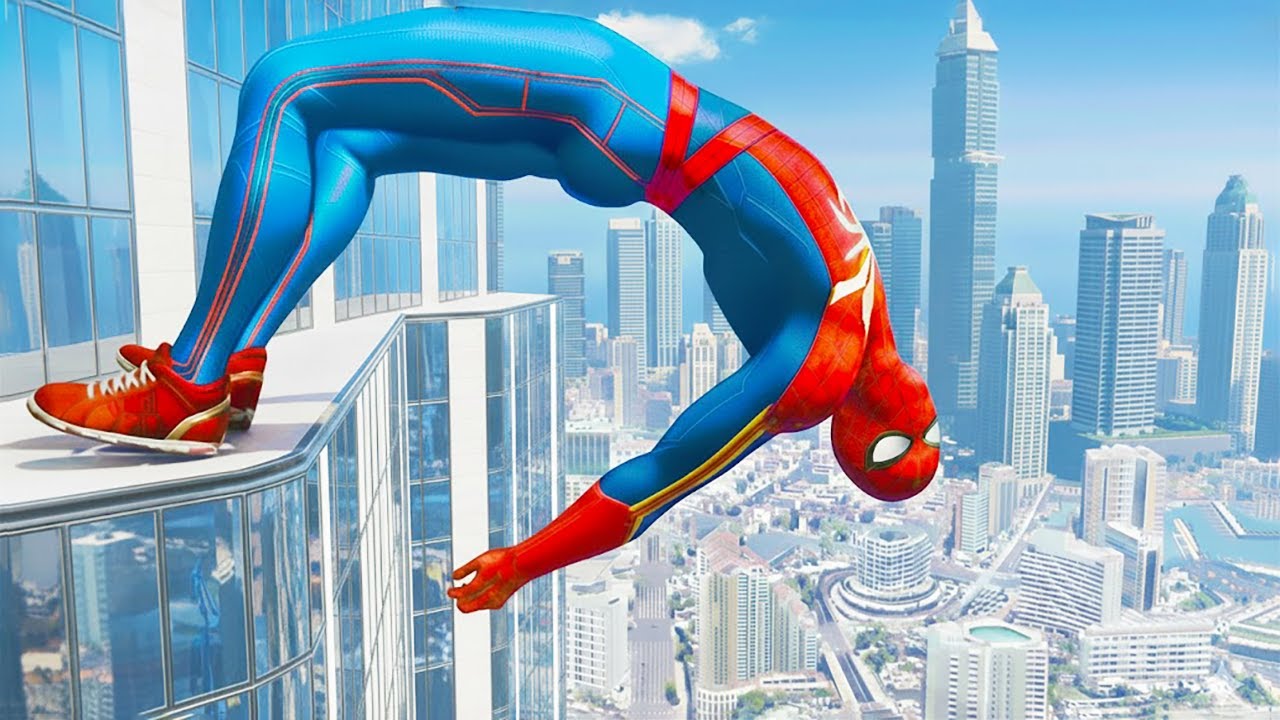 SPIDERMAN CRAZY JUMPS/FALLS (GTA 5 Spider-Man Fails) #74