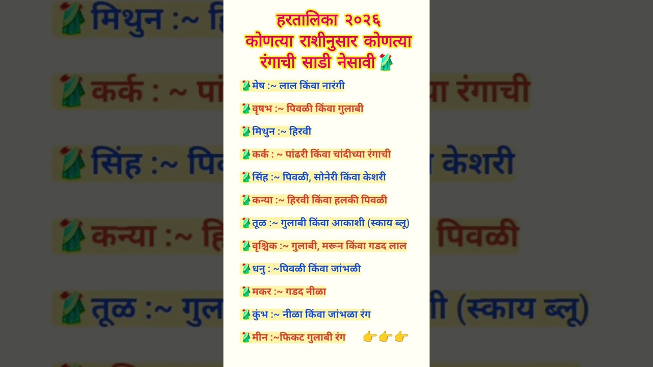 🥻हरतालिका २०२६ कोणत्या राशीनुसार कोणती साडी नेसावी❓#hartalikateej#marathi#update#bappa #nonfollowers