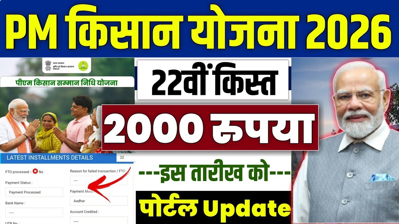 👳pm kisan 22th installment date 2026 | pm kisan 22 kist kab aayegi | pm kisan yojana 2000 new update