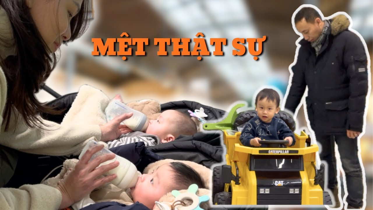 35🇩🇪Hai vợ chồng chăm 3 em bé ở trung tâm thương mại | Thật sự kiệt sức