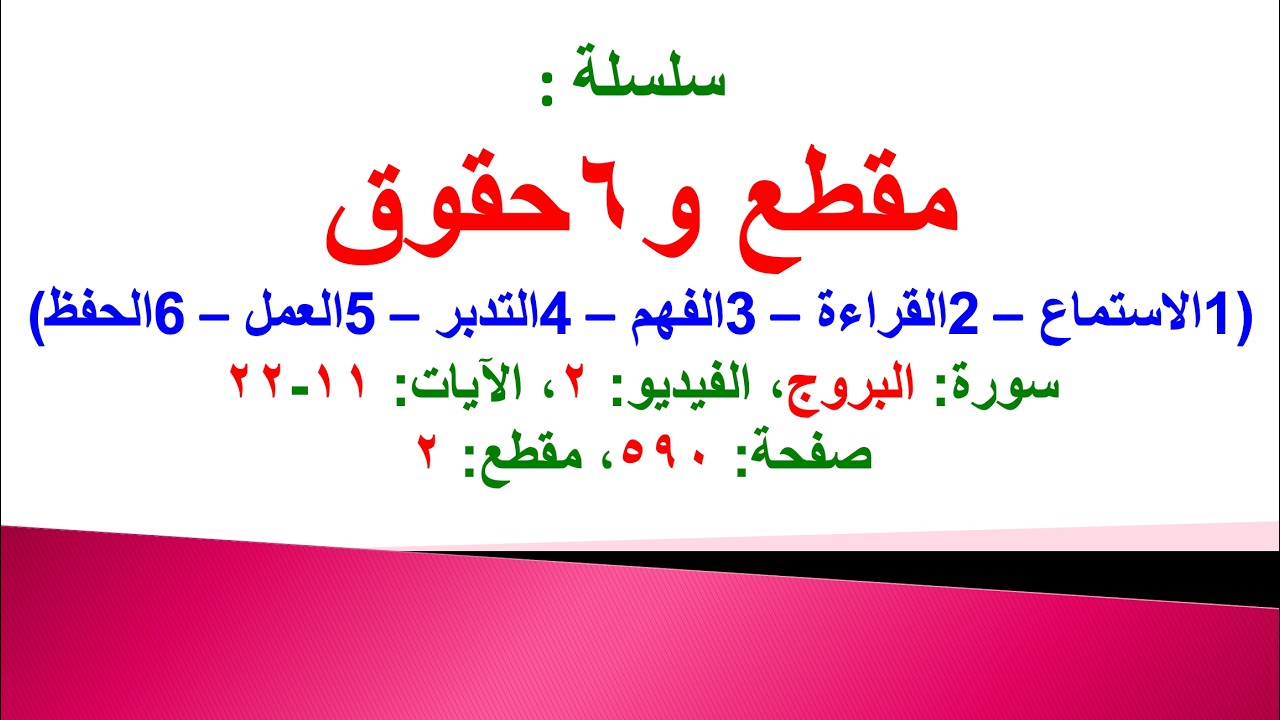 مقطع و6 حقوق (سورة البروج الفيديو ٢ الآيات: ١١-٢٢) (في المصحف صفحة ٥٩٠ مقطع ٢)