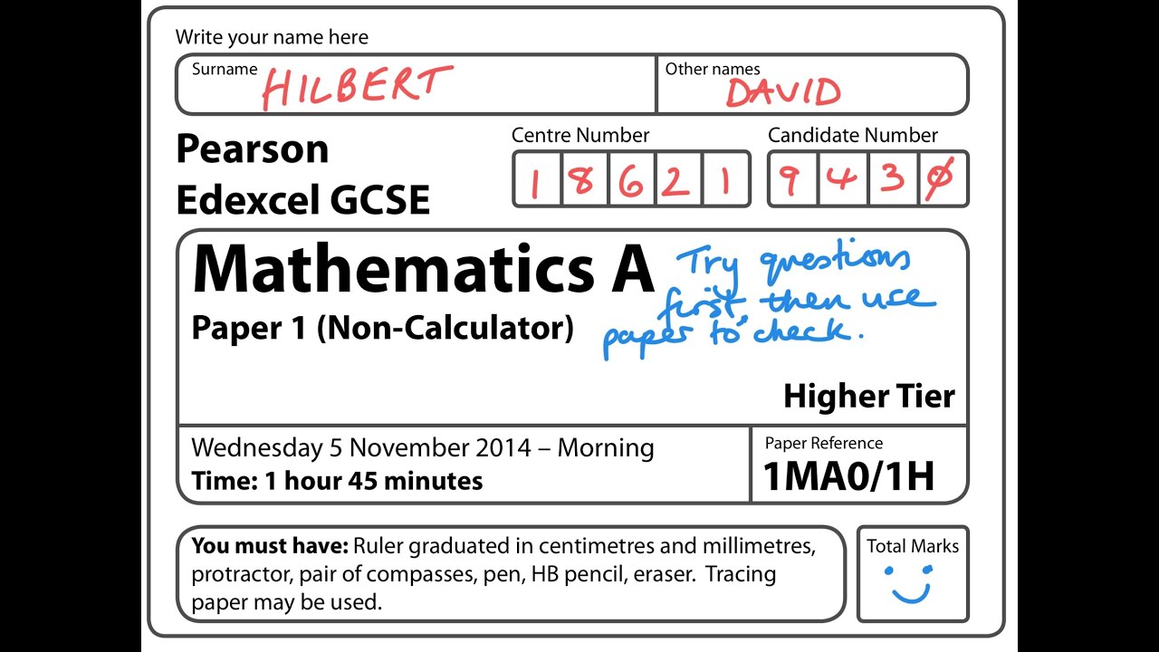 GCSE Maths Edexcel November 2014 Non Calculator (FULL PAPER)