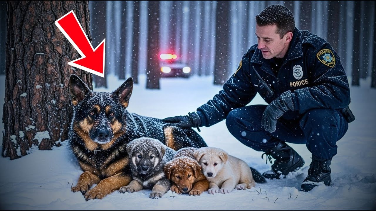 German Shepherd Mother and Pups Were Freezing in Snow—But The Officer’s Kindness Changed Everything