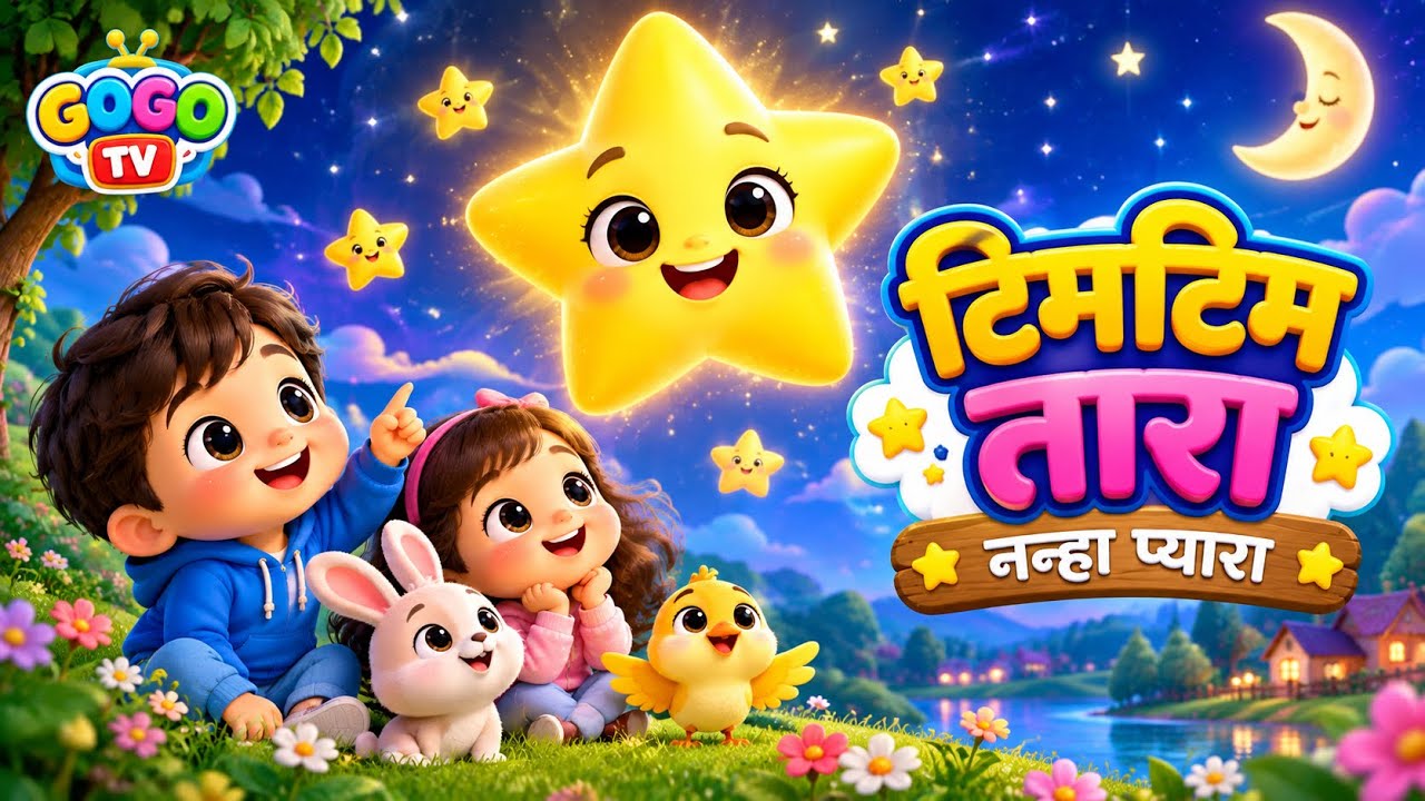 🌟 टिमटिम तारा, नन्हा प्यारा 🌙 | Hindi Baby Rhymes | 3D Cartoon Nursery Rhyme | GOGO TV 🎵#babyrhymes 