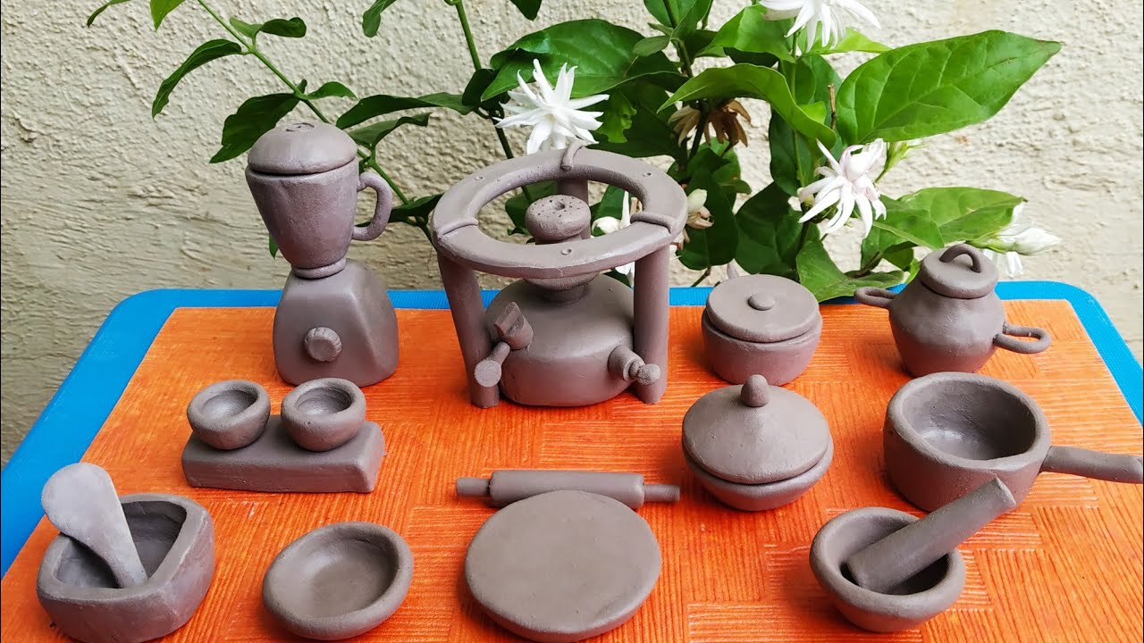 Amazing Technique Make Handmade Kitchen Set | Mini Cookware Set | Miniature Clay Kitchen Set