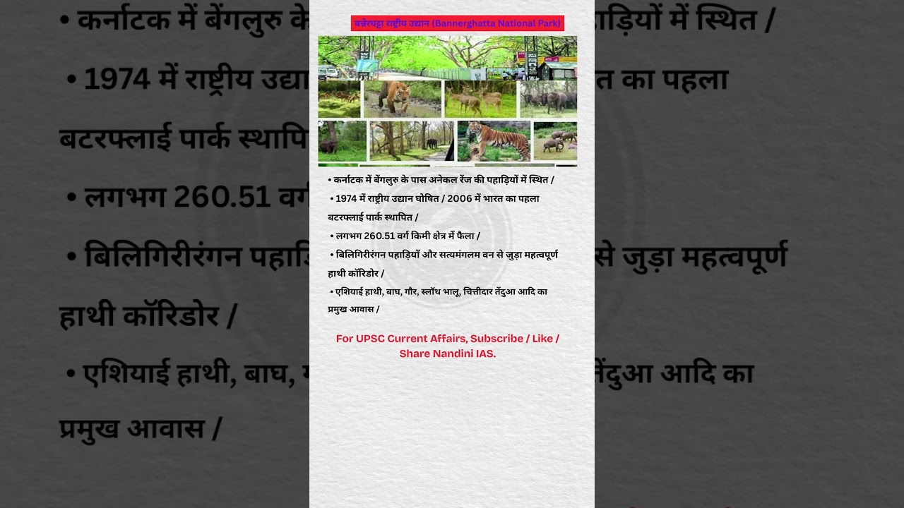 Bannerghatta National Park – कर्नाटक का प्रमुख वन्यजीव अभयारण्य | UPSC Environment Current Affairs