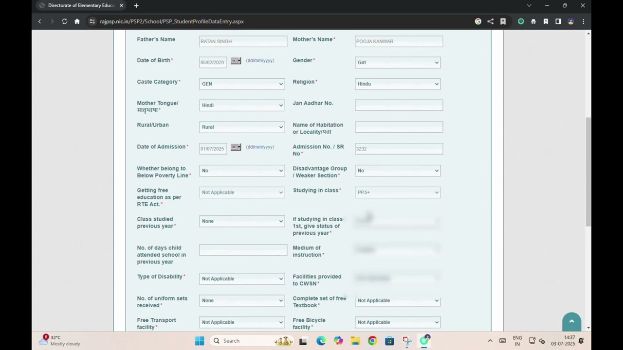 Psp portal par new student ka admission kaise kre , rte portal par new student data entry, admission