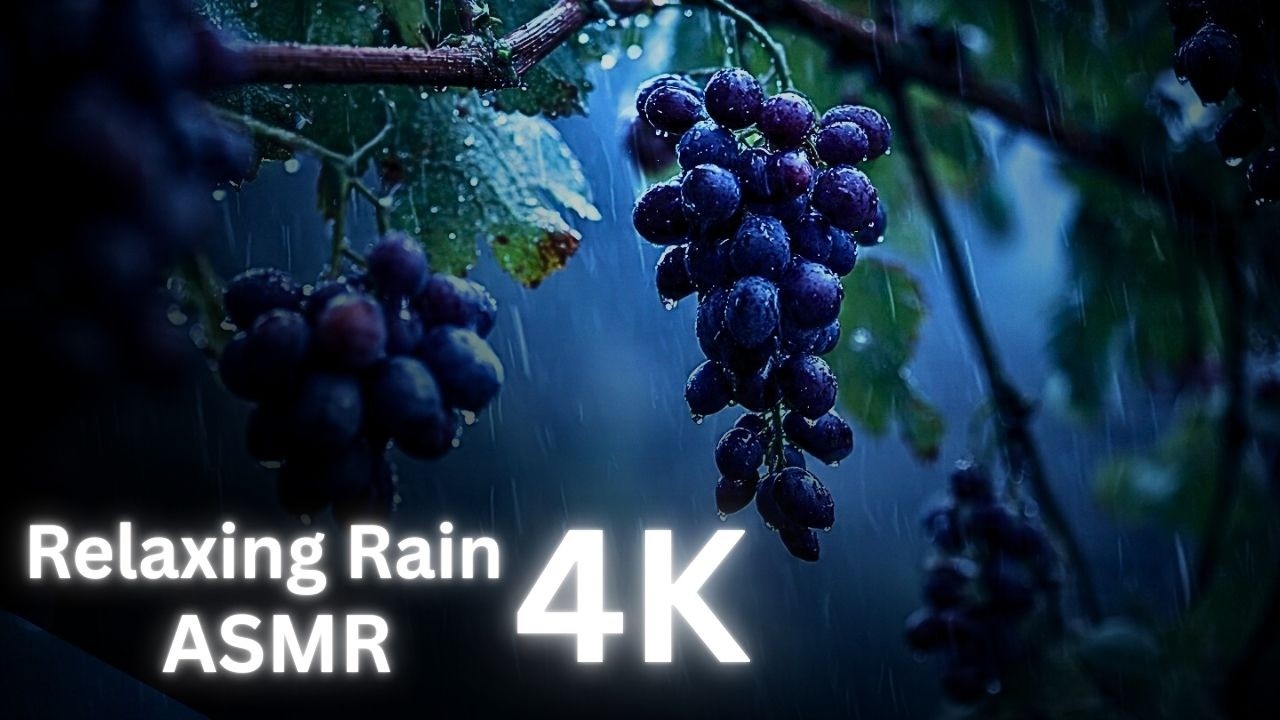 Dark Moody Grapes in Rain ASMR 🍇🌧️ | Heavy Rain for Sleep, Study and Relaxation, Meditation