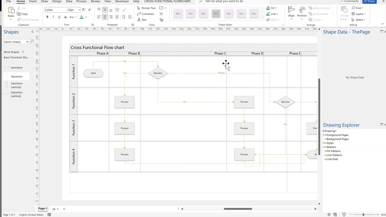 Resizing and Moving Swimlanes and Phases in Visio