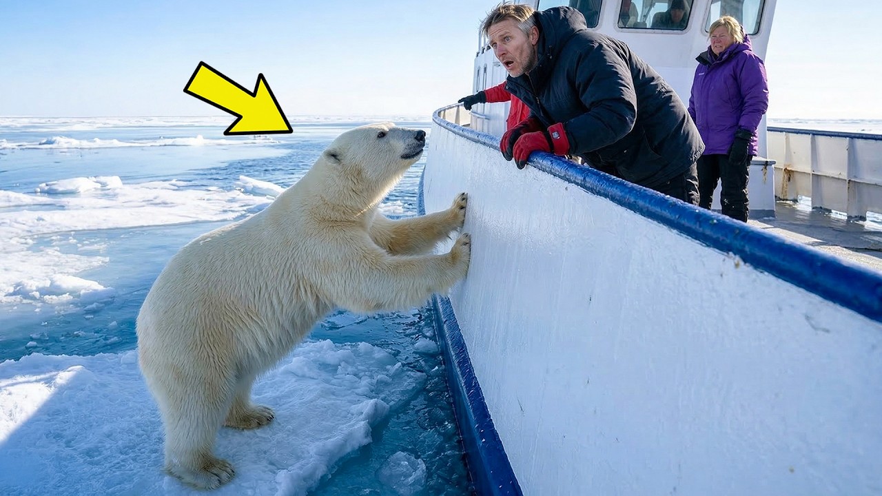A polar bear desperately warns a ship — when the crew sees why, he turns pale!